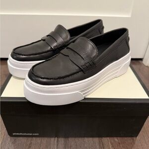J/Slides Ava Black Leather Slide-On Loafers